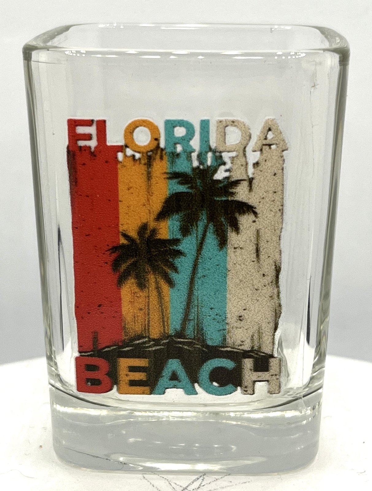 Florida Beach and Palm Trees Squire Shape Souvenirs Shot Glass 2 oz