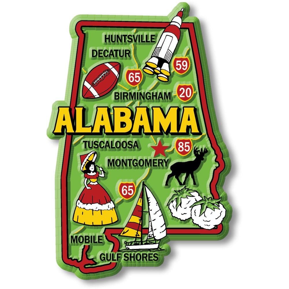 Alabama Colorful State Magnet Collectible Souvenirs Made in the USA