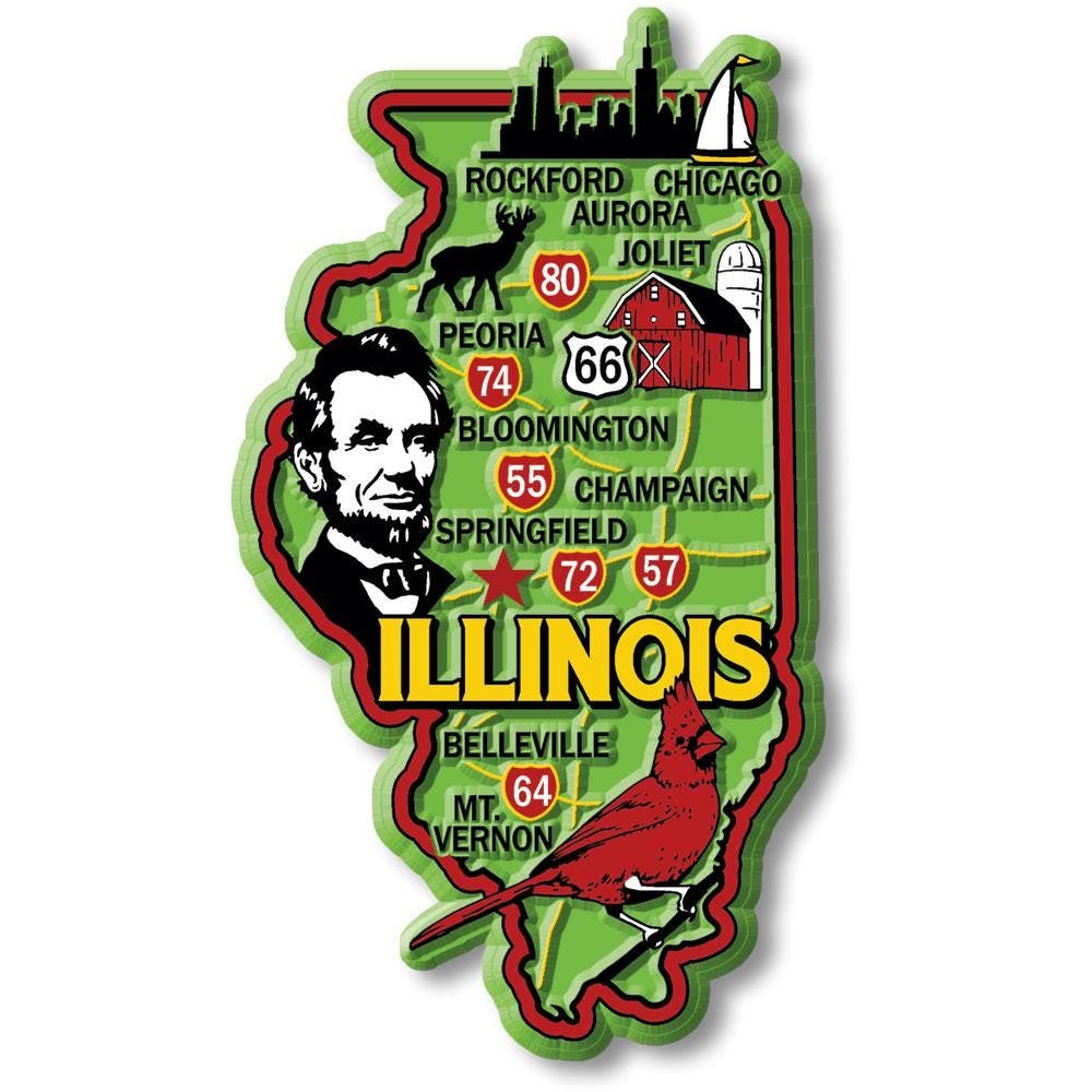 Illinois Colorful State Magnet Collectible Souvenirs Made in the USA