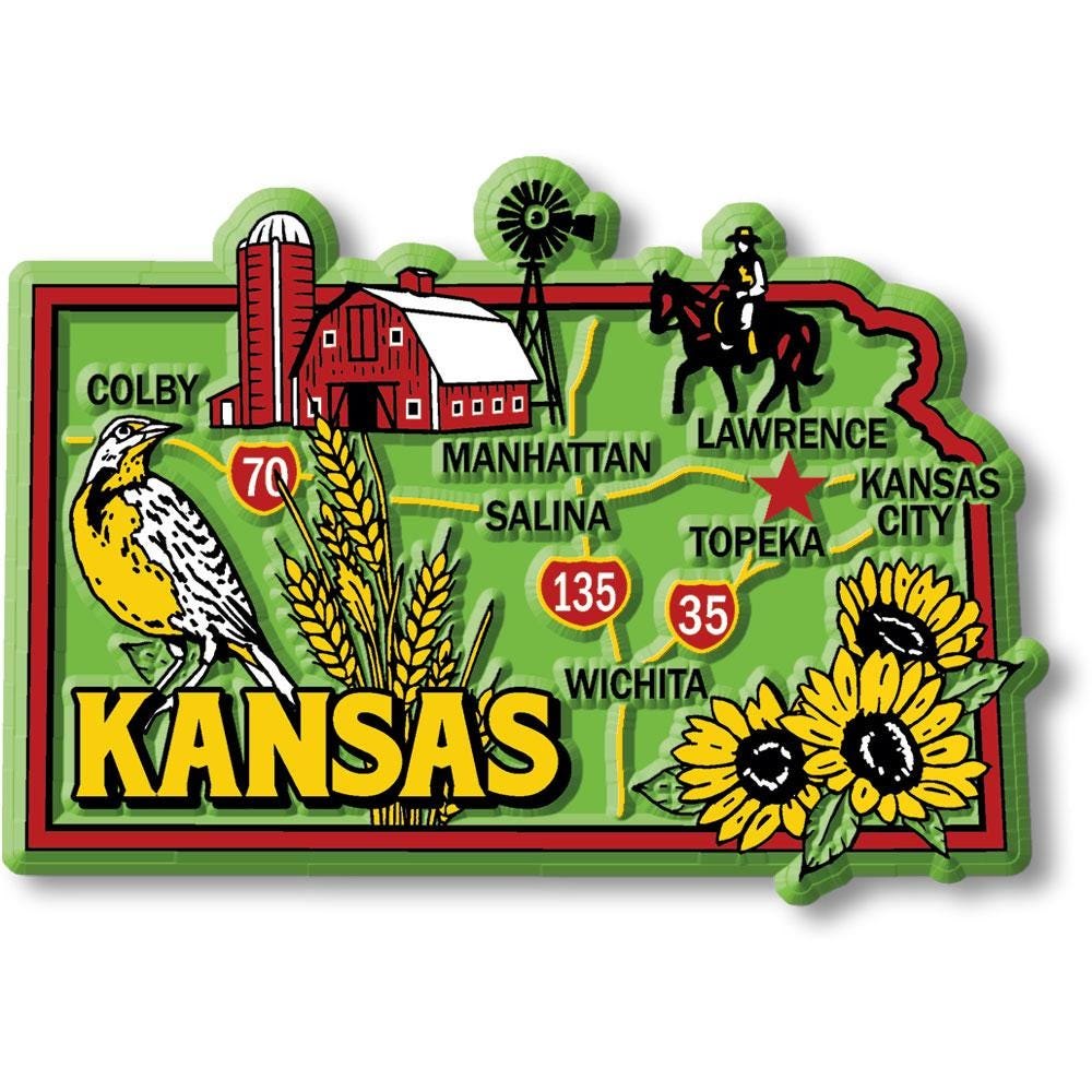 Kansas Colorful State Magnet Collectible Souvenirs Made in the USA