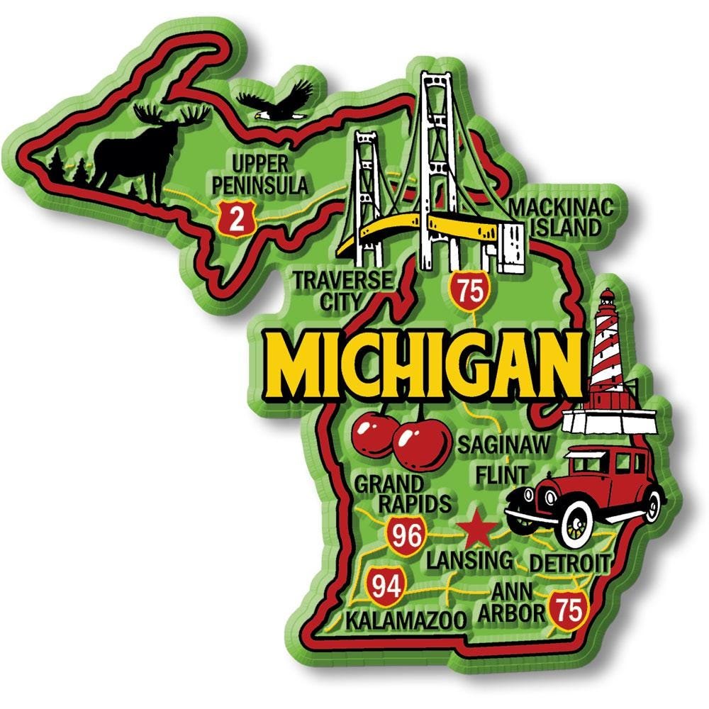 Michigan Colorful State Magnet Collectible Souvenirs Made in the USA