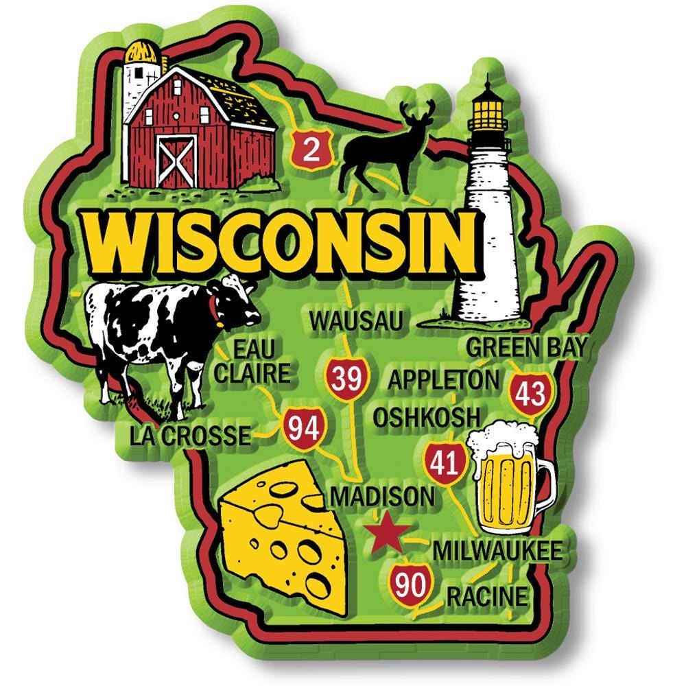 Wisconsin Colorful State Magnet Collectible Souvenirs Made in the USA