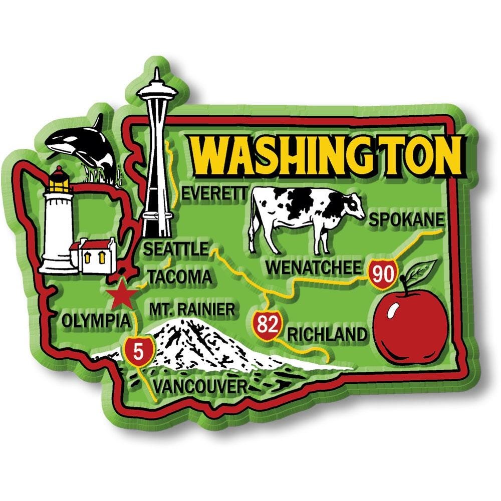 Washington Colorful State Magnet Collectible Souvenirs Made in the USA