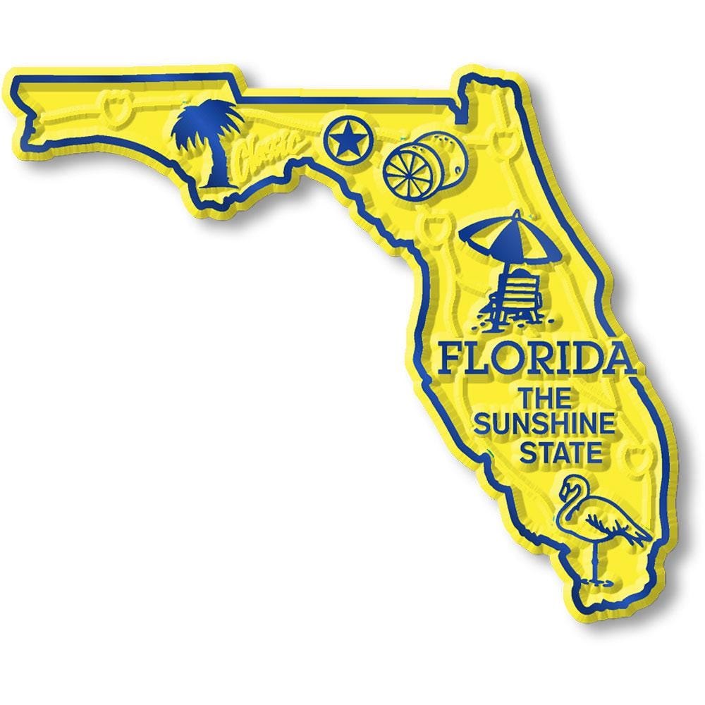 Florida - FL State Map Shape Collectible Souvenirs Magnet Made in the USA
