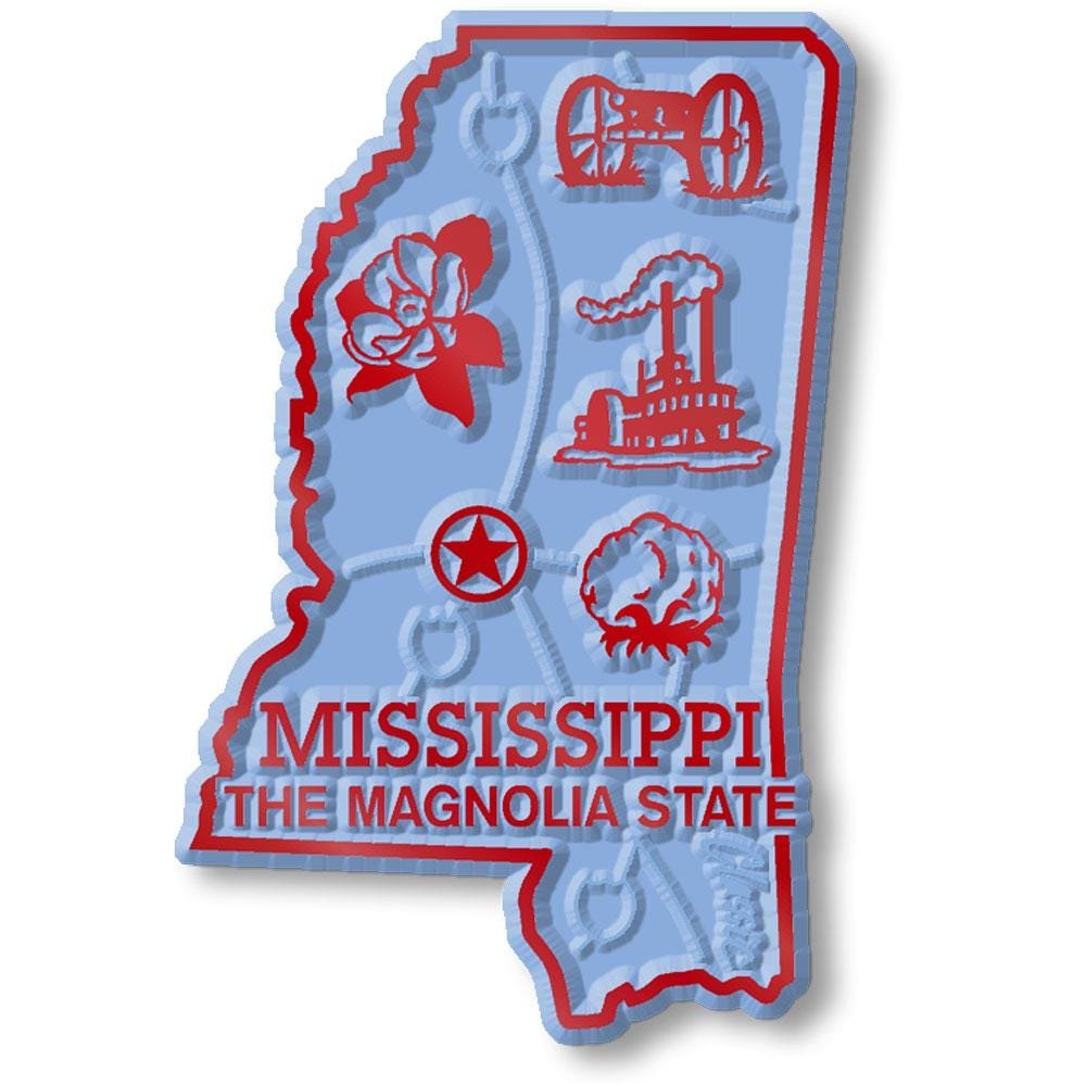 Mississippi - MS State Map Shape Collectible Souvenirs Magnet Made in the USA