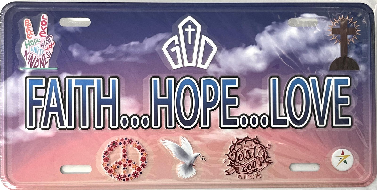 Faith...Hope...Love Aluminum Embossed License Tag Size: 12"x6"