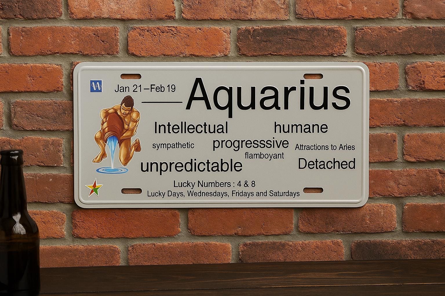 Aquarius Aluminum Embossed License Tag Size: 12"x6"