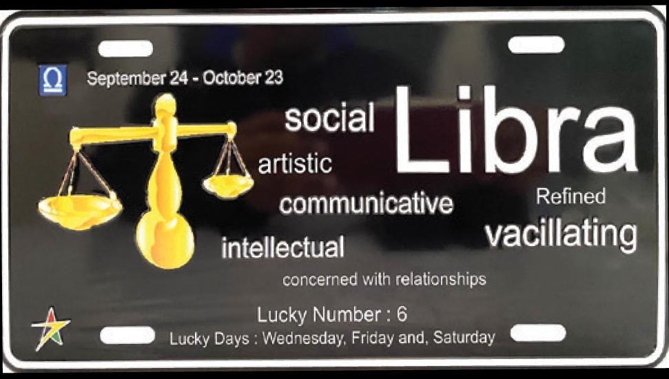 Libra Aluminum Embossed License Tag Size: 12"x6"