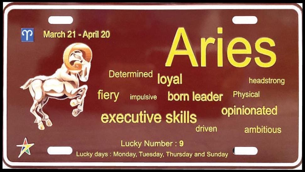 Aries Aluminum Embossed License Plate Tag Zodiac Signs Size: 12"x6"
