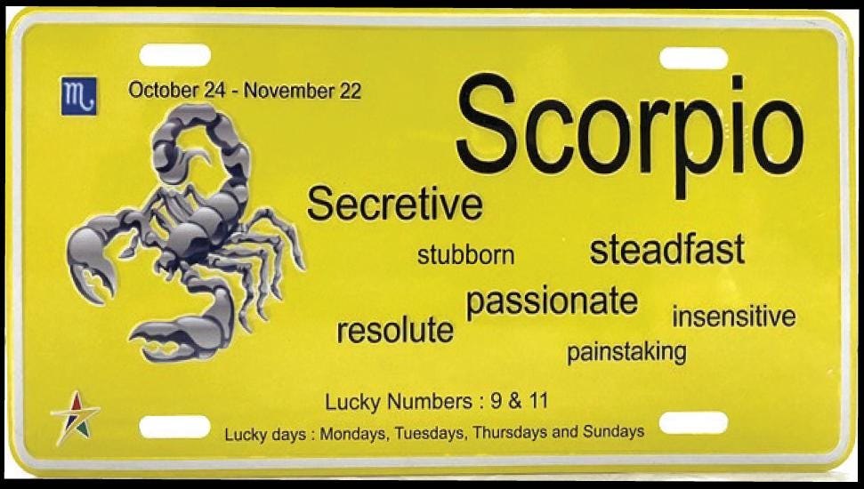 Scorpio Aluminum Embossed License Plate Tag Zodiac Signs Size: 12"x6"