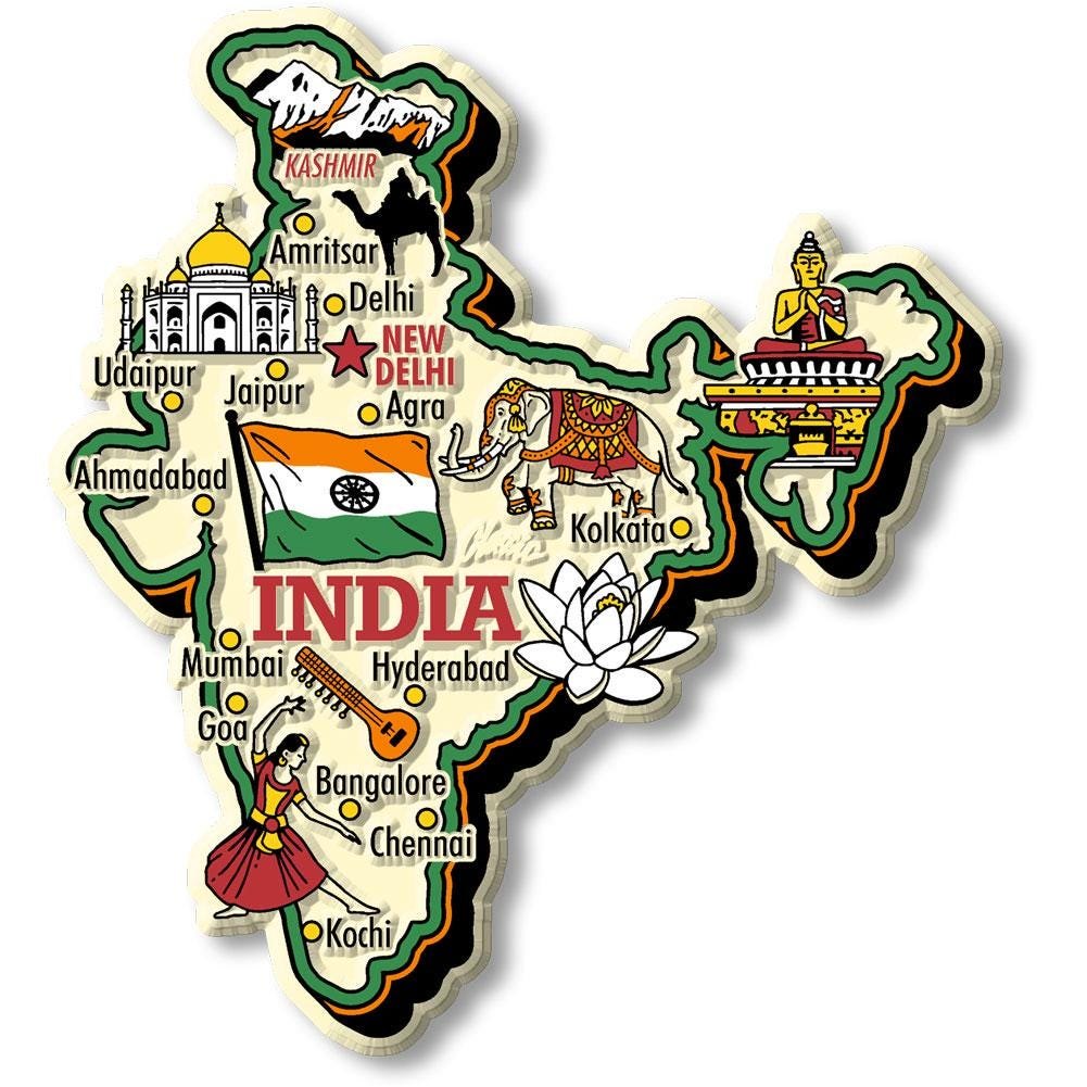 India Jumbo Country Map Shape Magnet, Collectible Souvenirs and Gifts Made in the USA