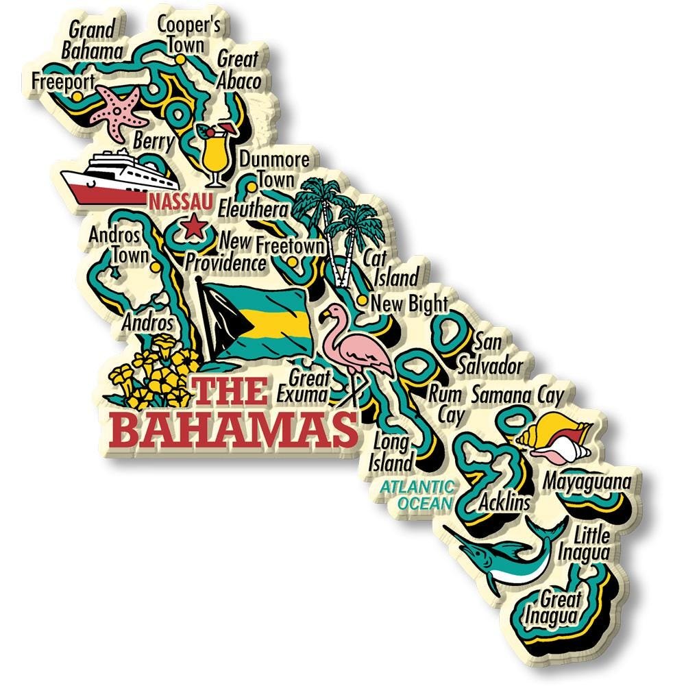 Bahamas Jumbo Country Map Shape Magnet, Collectible Souvenirs and Gifts Made in the USA