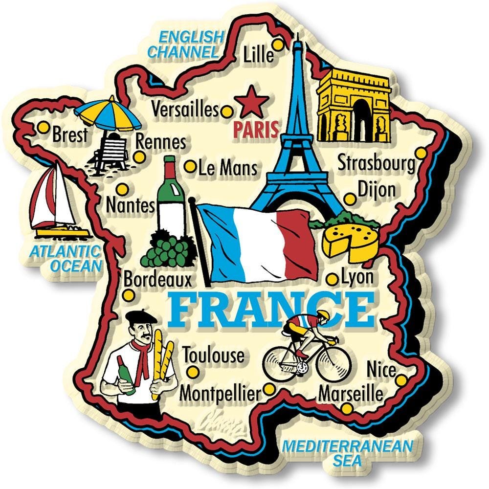 France Country Map Shape Jumbo Magnet, Collectible Souvenirs and Gifts Made in the USA