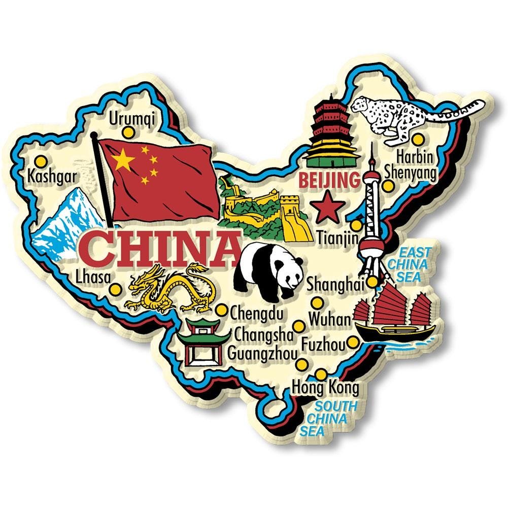 China Country Map Shape Jumbo Magnet, Collectible Souvenirs and Gifts Made in the USA