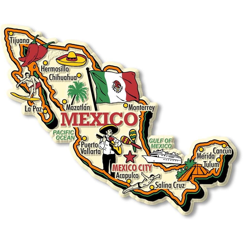 Mexico Country Map Shape Jumbo Magnet, Collectible Souvenirs and Gifts Made in the USA