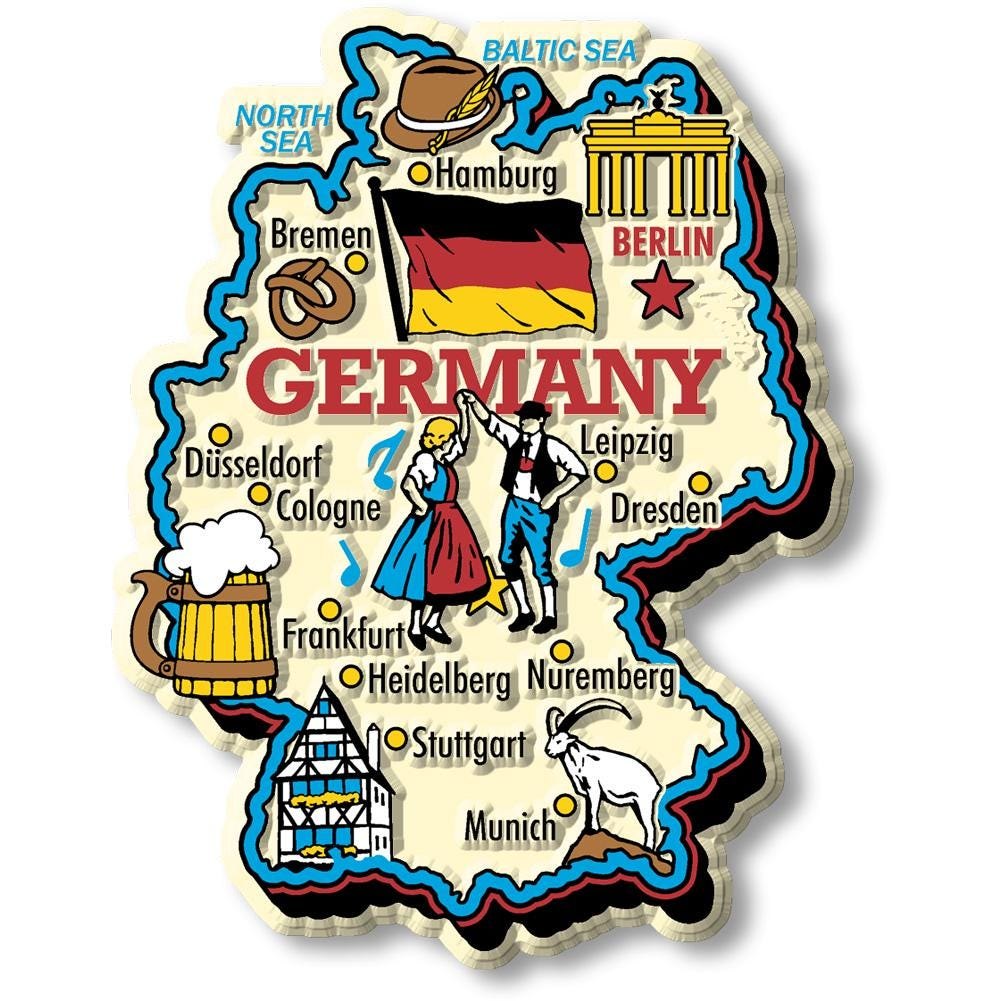 Germany Country Map Shape Jumbo Magnet, Collectible Souvenirs and Gifts Made in the USA