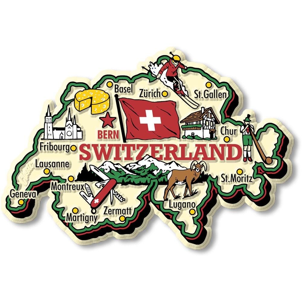 Switzerland Country Map Shape Jumbo Magnet, Collectible Souvenirs and Gifts Made in the USA