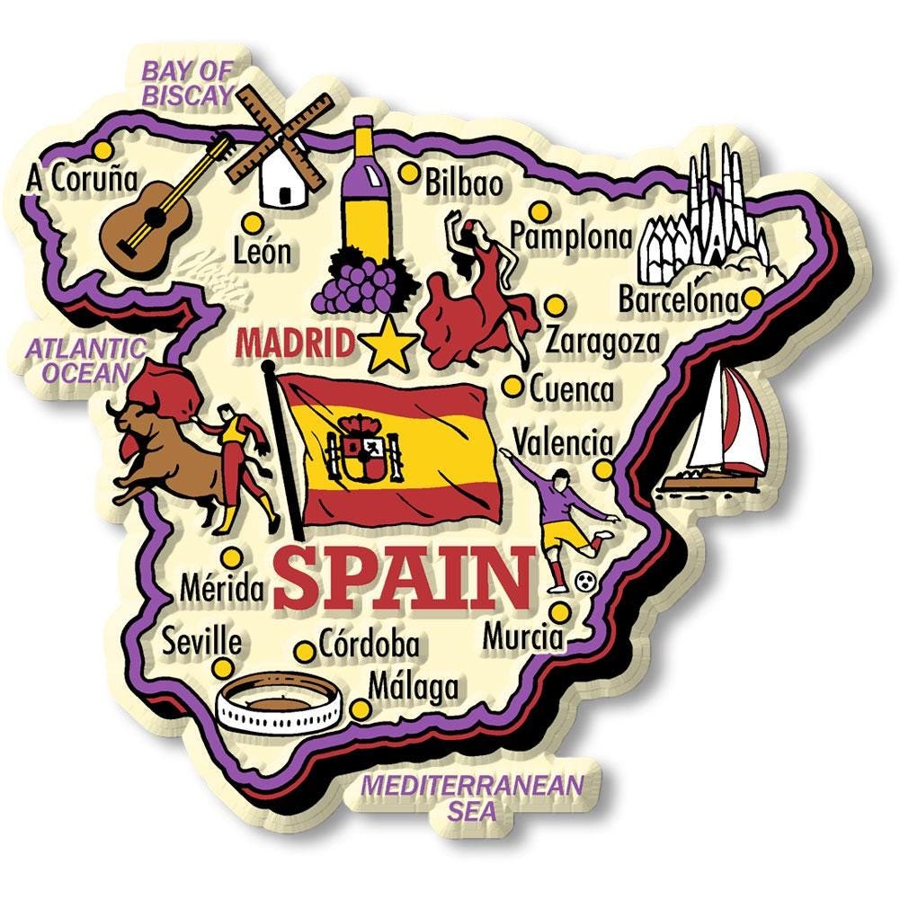Spain Country Map Shape Jumbo Magnet, Collectible Souvenirs and Gifts Made in the USA