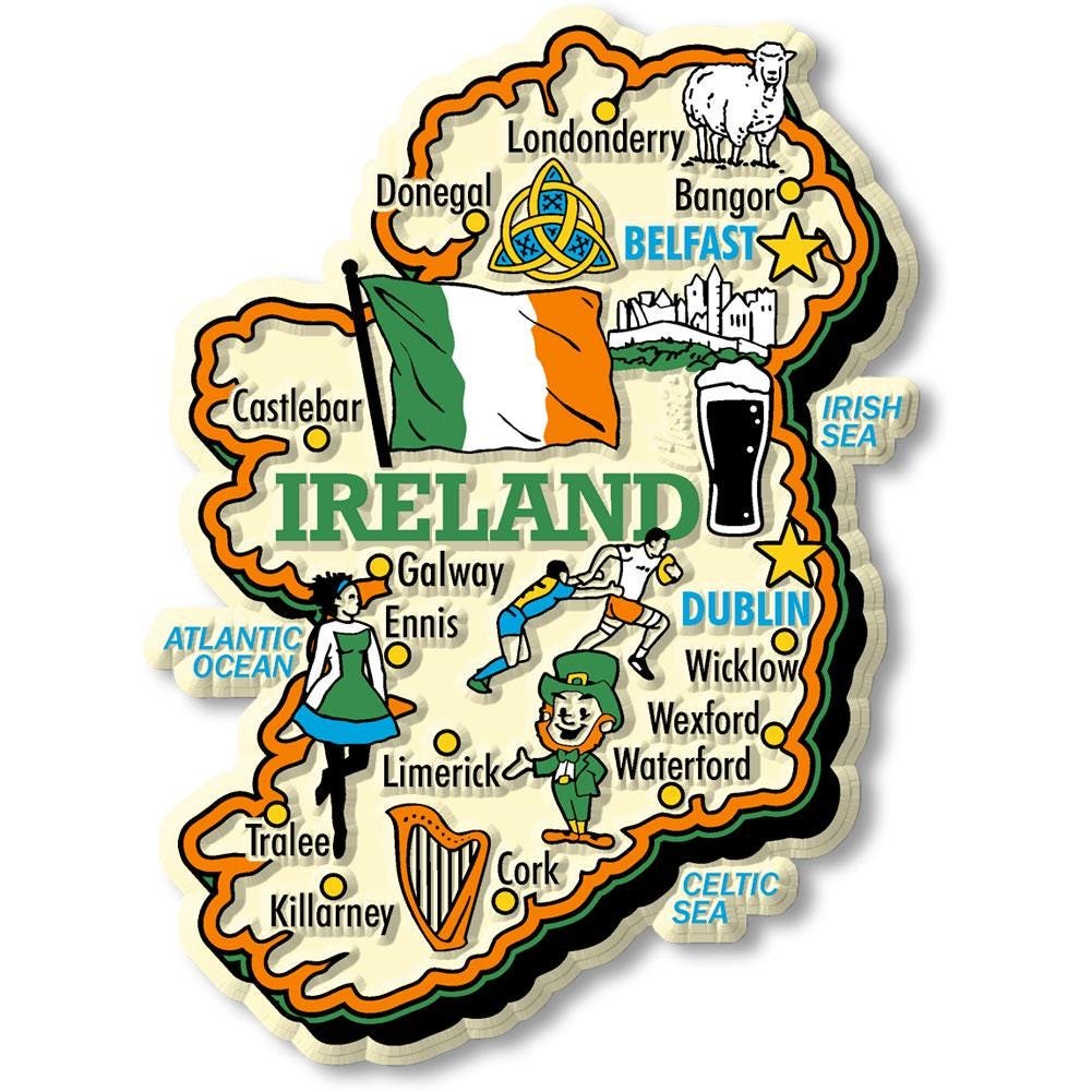 Ireland Country Map Shape Jumbo Magnet, Collectible Souvenirs and Gifts Made in the USA