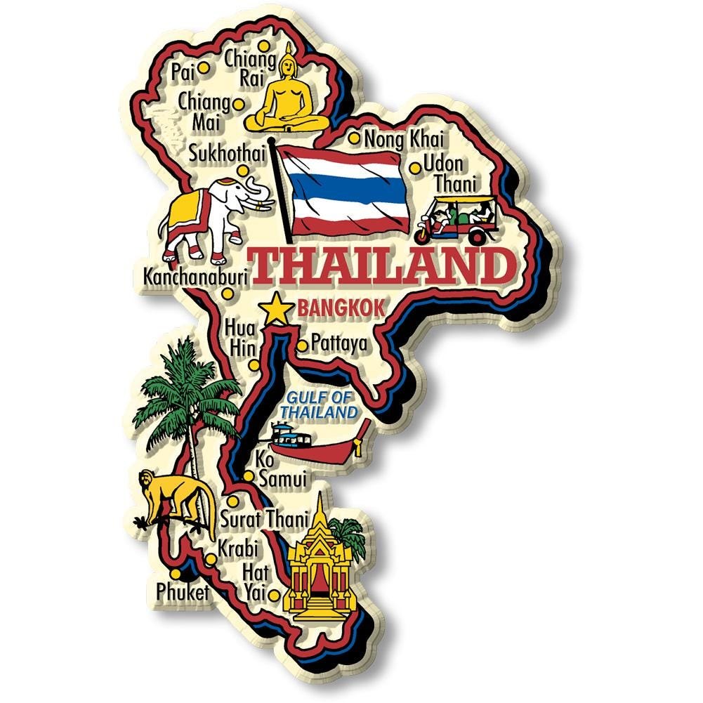 Thailand Country Map Shape Jumbo Magnet, Collectible Souvenirs and Gifts Made in the USA