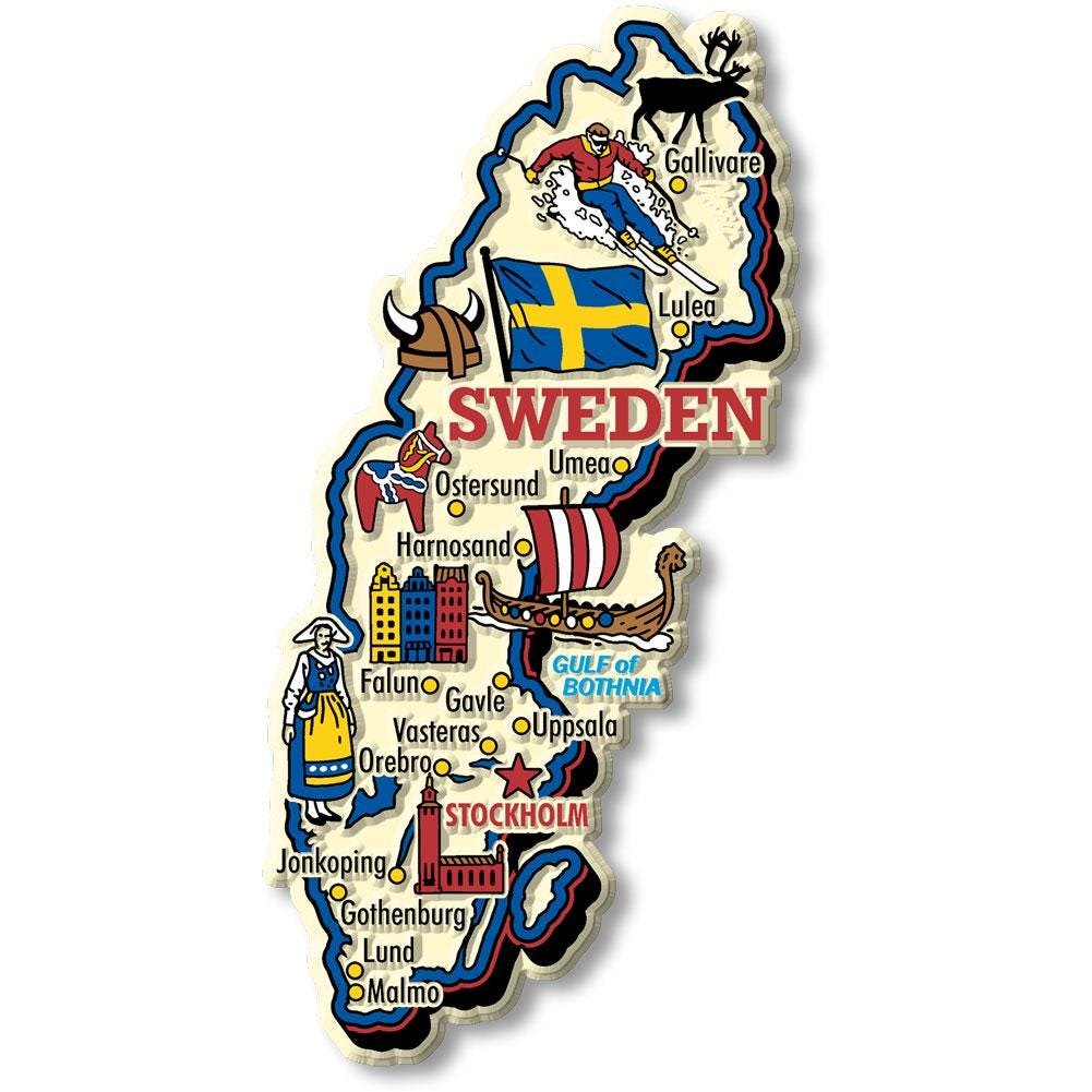 Sweden Country Map Shape Jumbo Magnet, Collectible Souvenirs and Gifts Made in the USA
