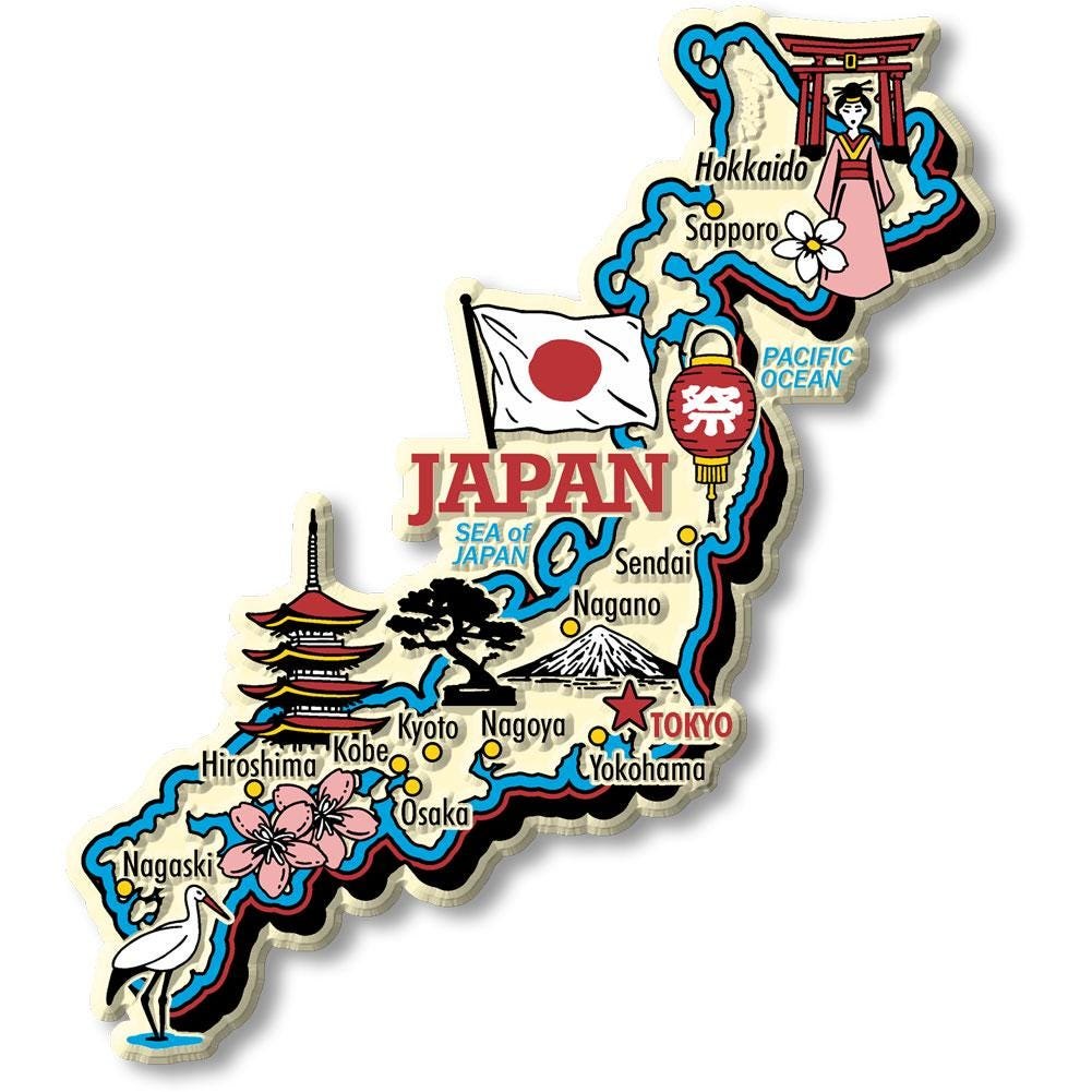 Japan Country Map Shape Jumbo Magnet, Collectible Souvenirs and Gifts Made in the USA