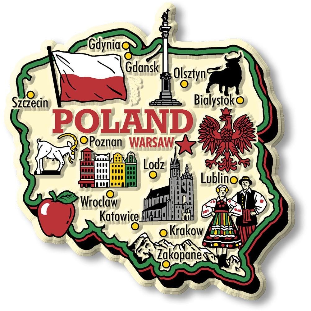 Poland Country Map Shape Jumbo Magnet, Collectible Souvenirs and Gifts Made in the USA