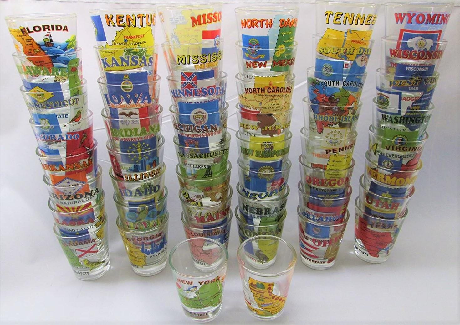 50-State Map Shot Glass Collection – Vibrant U.S. Souvenirs + FREE Washington D.C. Bonus Glass" 2 oz