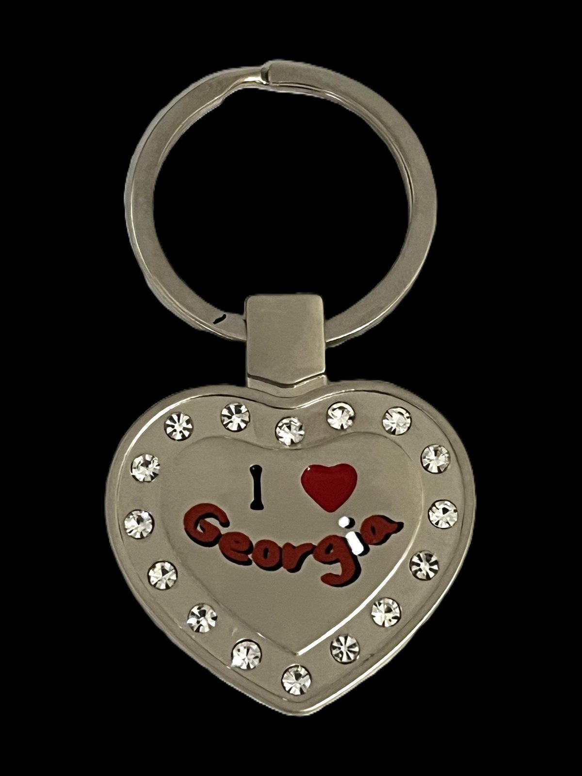 I Love Georgia Heart Keyring – Sparkly Rhinestones, Zinc Alloy Metal Souvenir Gift GA State