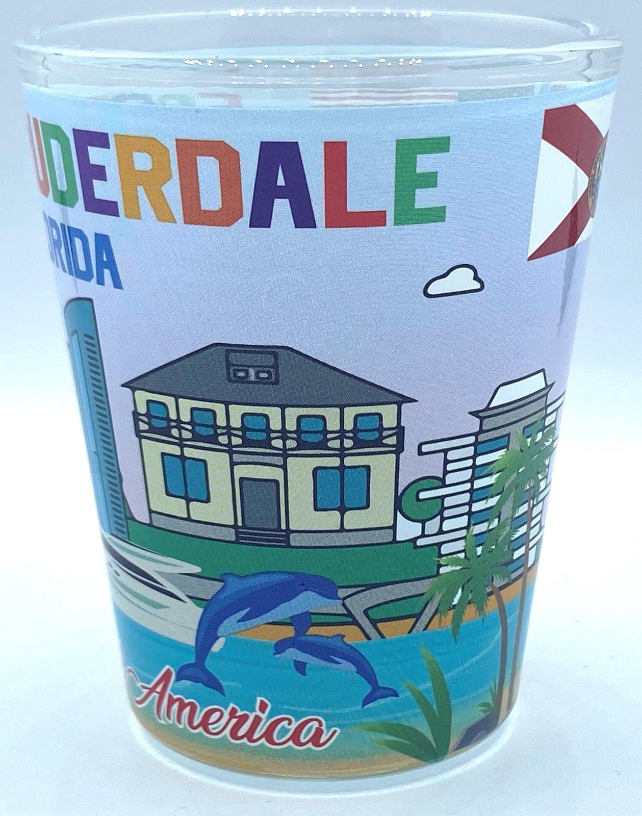 Fort Lauderdale City Florida Skyline full wrap around printing Shot Glass – 2 oz