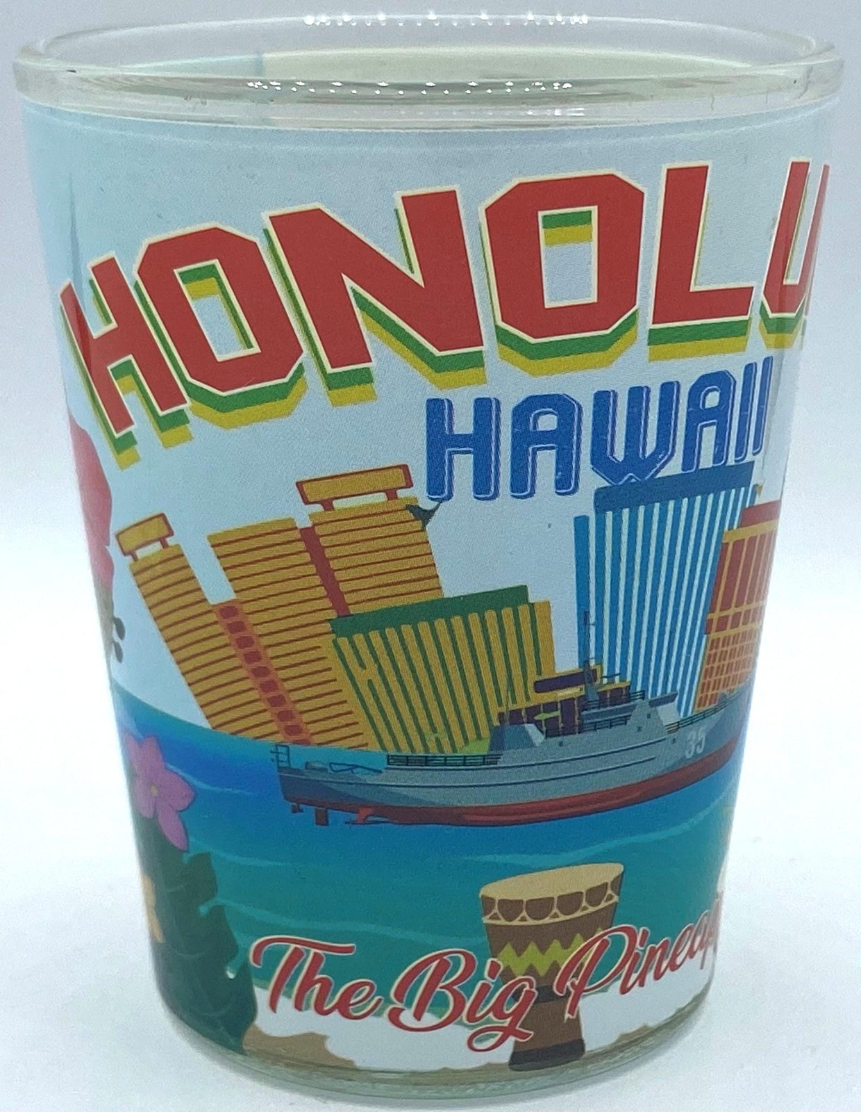 Honolulu City Hawaii Skyline full wrap around printing Shot Glass – 2 oz