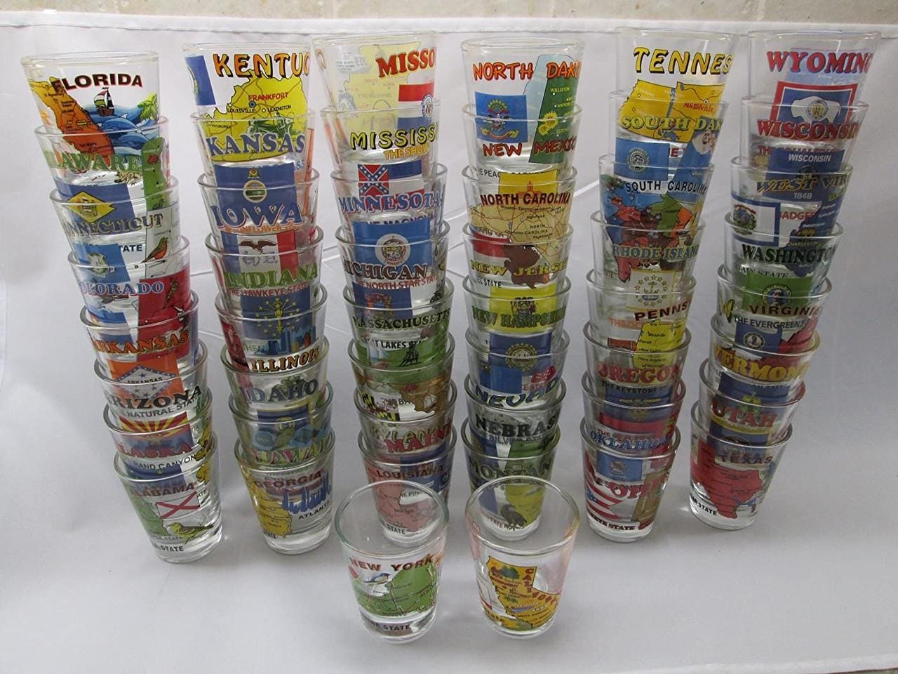 50 State Souvenirs Shot Glass Set USA 2 Oz Each State 1 Shot Glass + Washington D.C. Free = 51 Shot Glasses