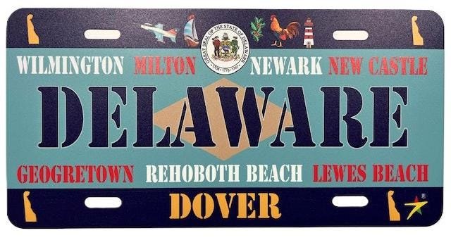 Delaware - DE Aluminum License Plate Tag Size - 12"x6" Made in USA