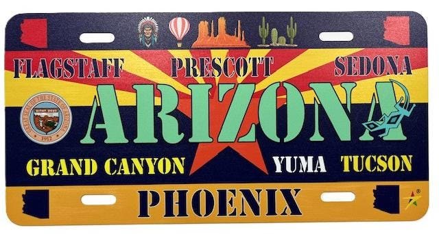 Arizona - AZ Aluminum state License Plate Tag Size - 12"x6" Made in USA