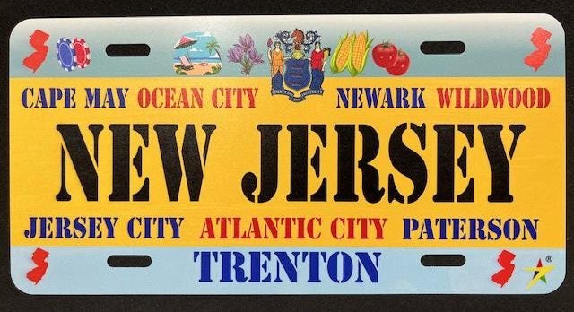New Jersey - NJ State Aluminum License Plate Tag Size - 12"x6" Made in USA