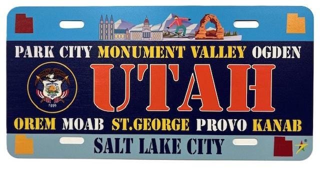 Utah - UT State Aluminum License Plate Tag Size - 12"x6" Made in USA
