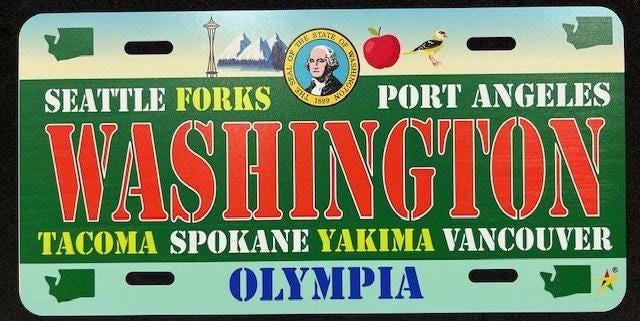 Washington - WA State Aluminum License Plate Tag Size - 12"x6" Made in USA