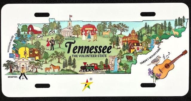 Tennessee - TN State Map Aluminum License Plate Tag Size - 12"x6"