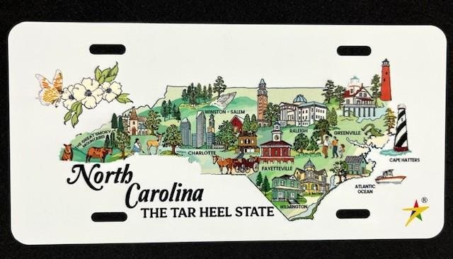 North Carolina - NC State Map Aluminum License Plate Tag Size - 12"x6" Made in USA