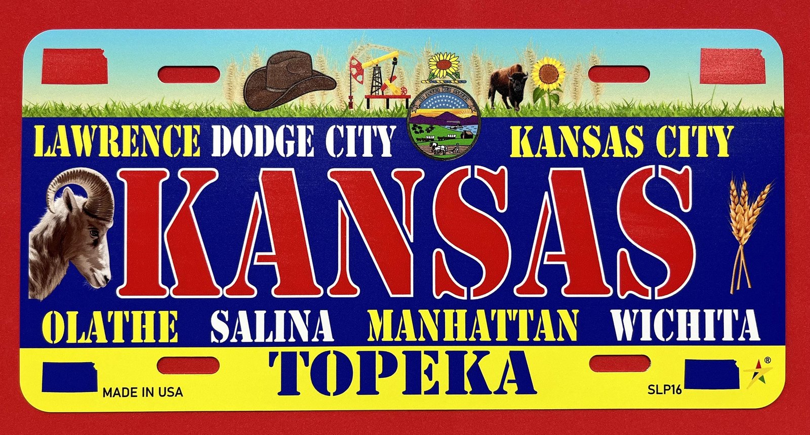 Kansas - KS State Aluminum License Plate Tag Size - 12"x6" Made in USA