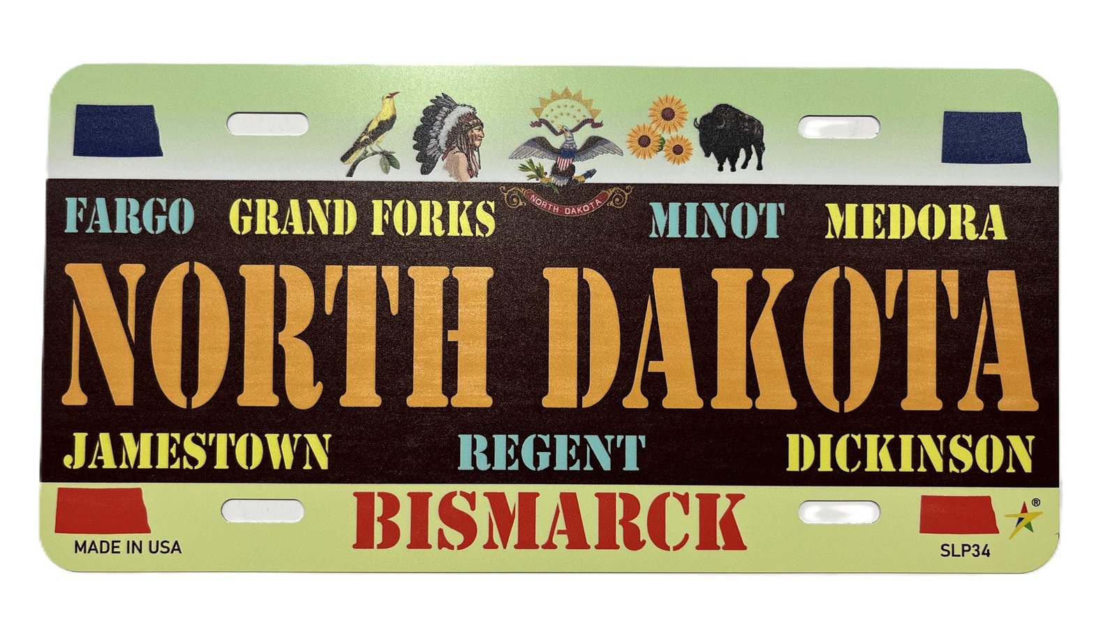 North Dakota - ND State Aluminum License Plate Tag Size - 12"x6" Made in USA