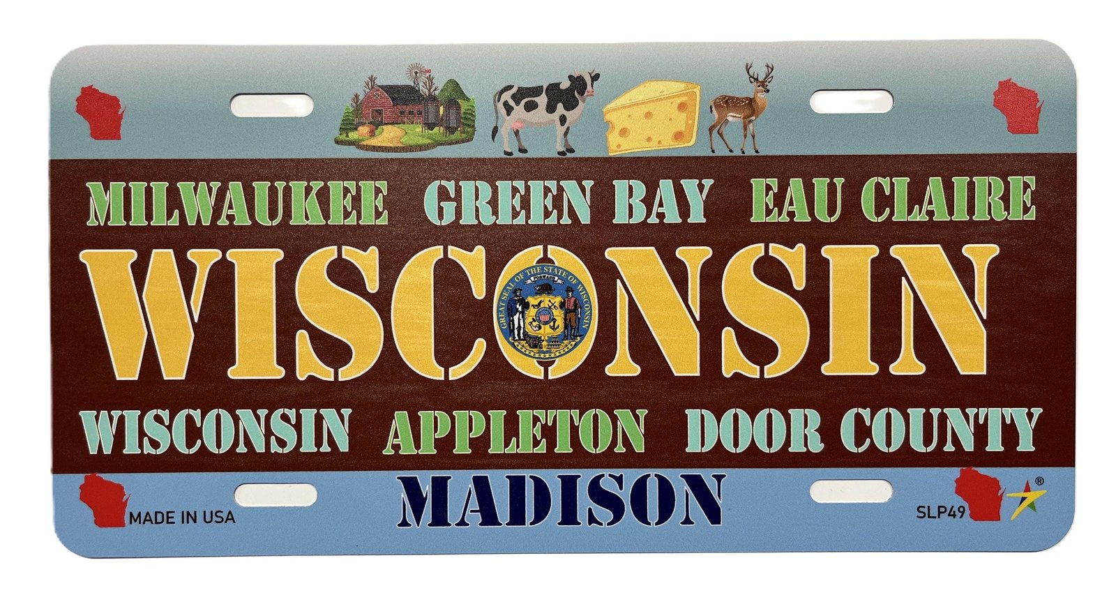 Wisconsin - WI State Aluminum License Plate Tag Size - 12"x6" Made in USA