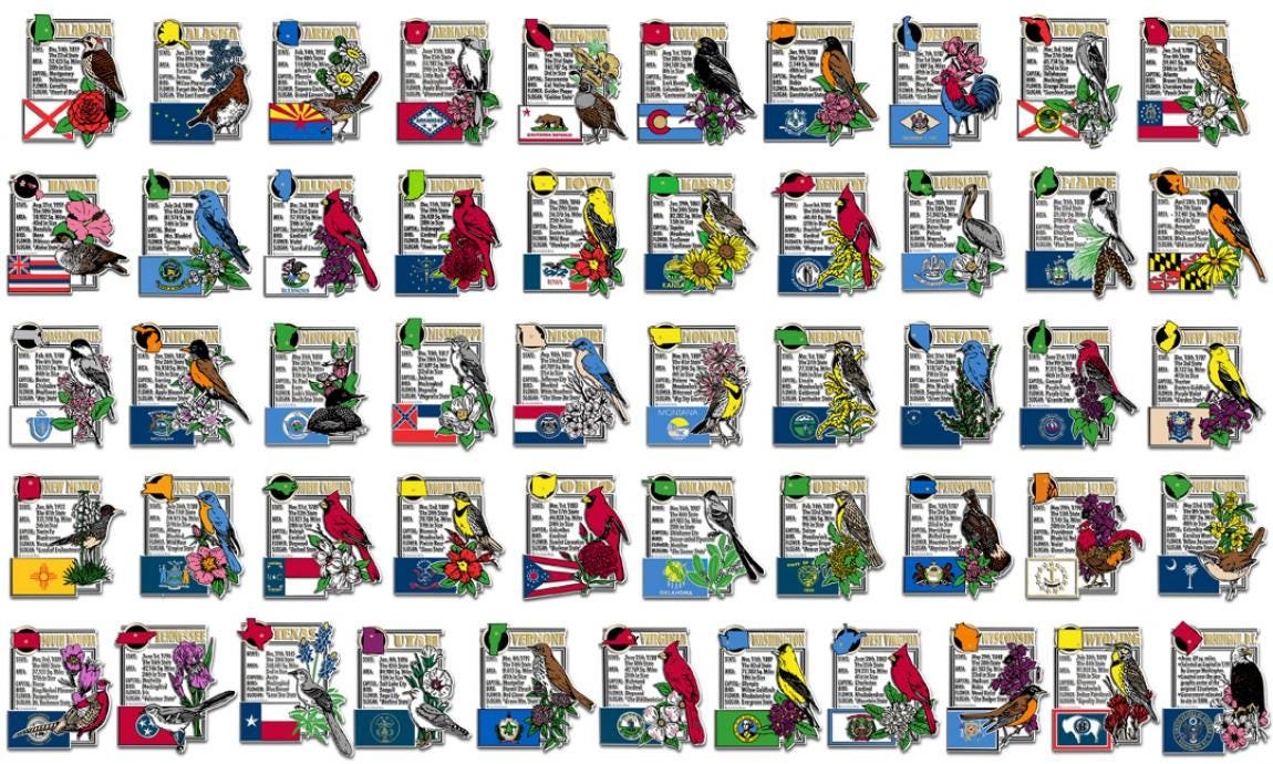 Montage U.S. State Magnet Set, 51-Piece Set, Collectible Souvenirs and Gifts Made in the USA