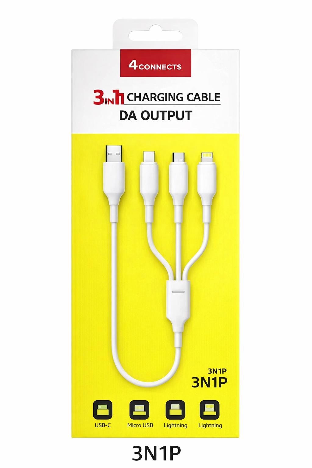 3 in 1 Wire Cable - I Phone - Type C - Micro USB 3 A output