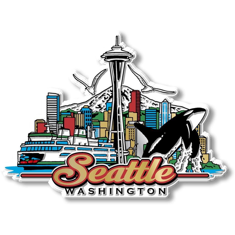 Seattle City Skyline, WA Collectible Souvenir Fridge Magnet Made in USA