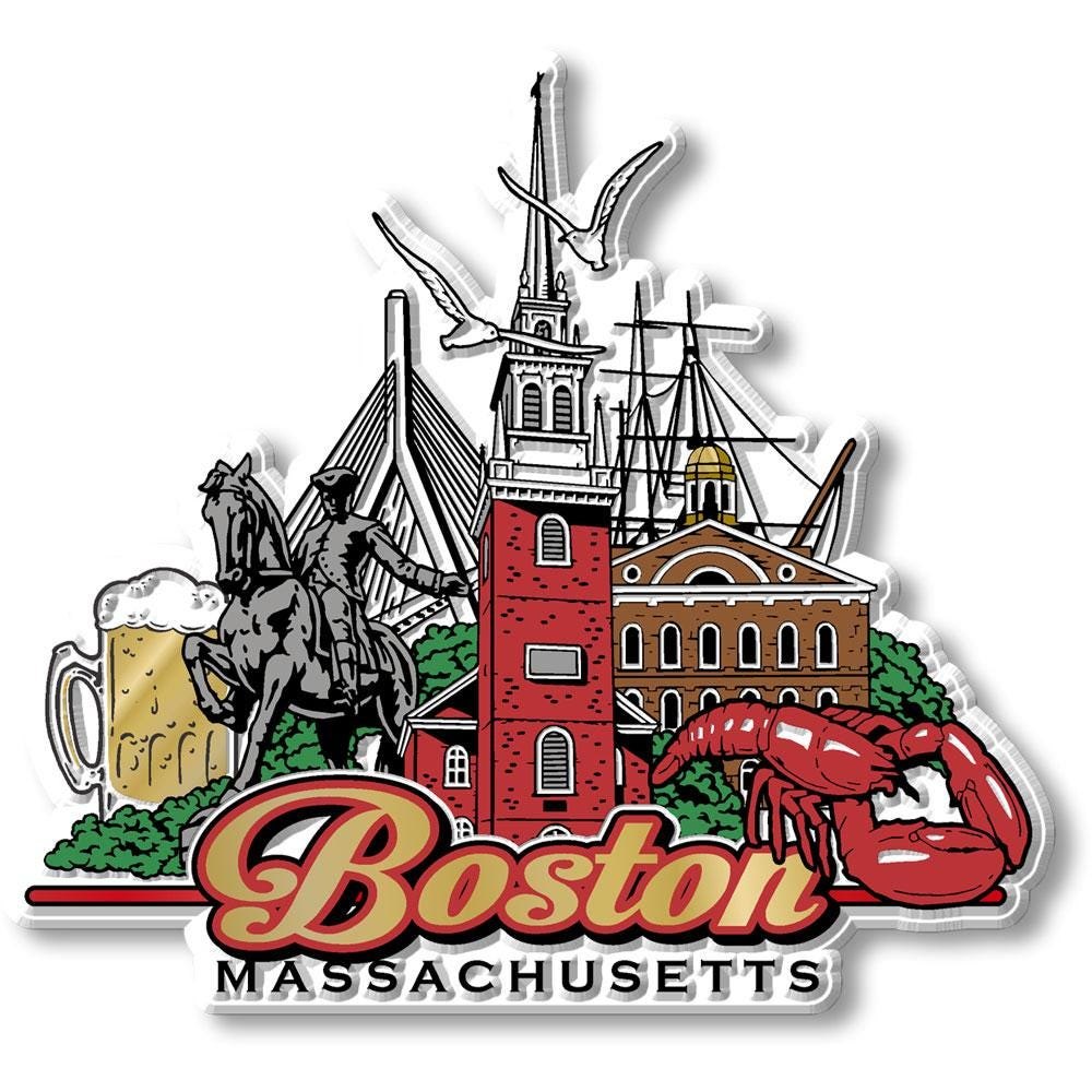 Boston City Skyline, MA Collectible Souvenir Fridge Magnet Made in USA