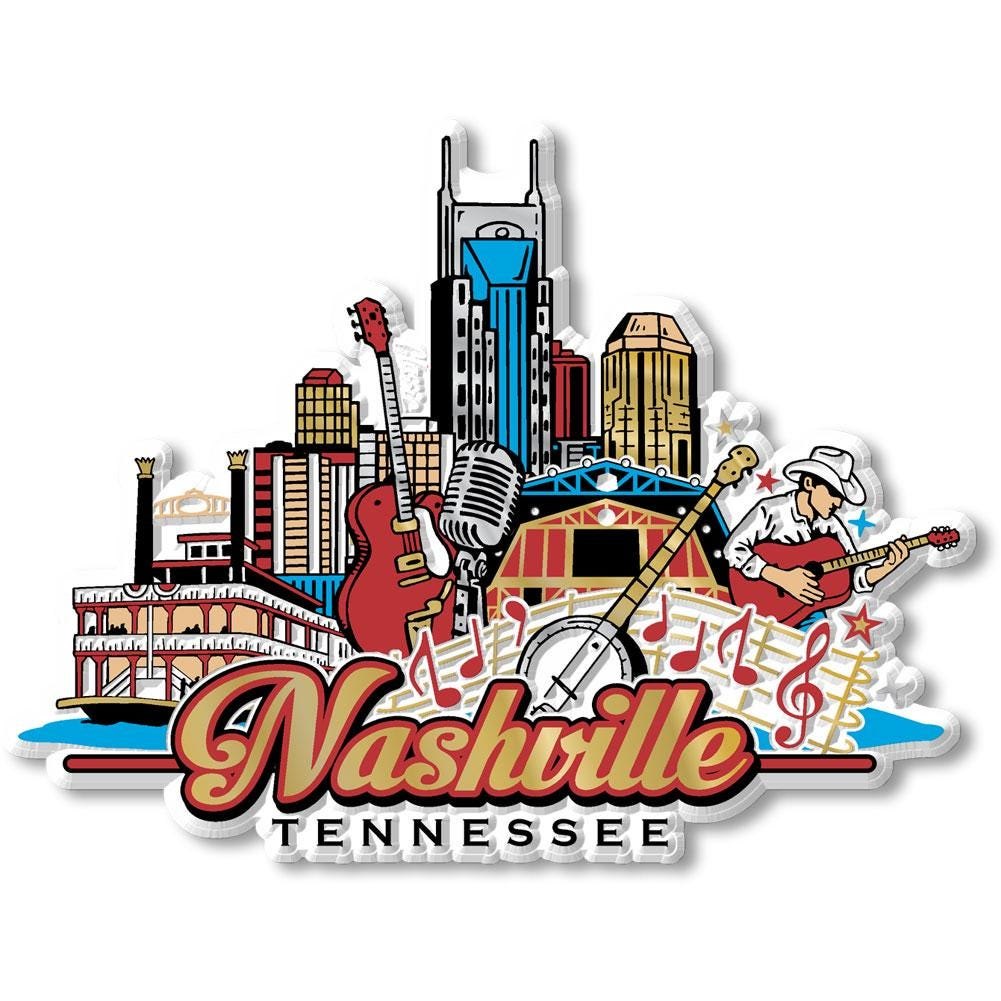 Nashville City Skyline, TN Collectible Souvenir Fridge Magnet Made in USA