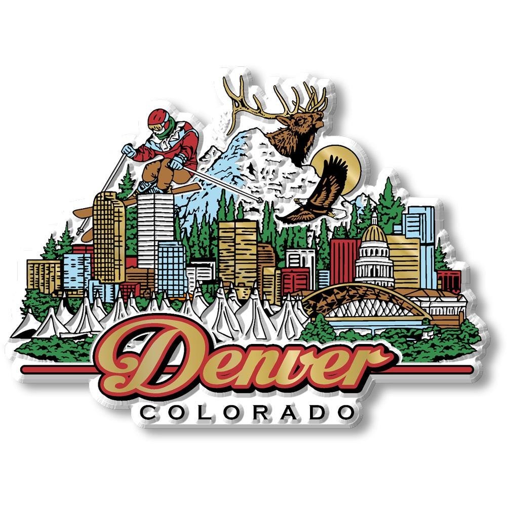 Denver City Skyline, CO Collectible Souvenir Fridge Magnet Made in USA