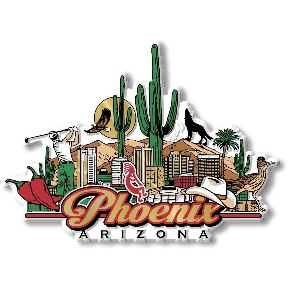 Phoenix City Skyline, AZ Collectible Souvenir Fridge Magnet Made in USA