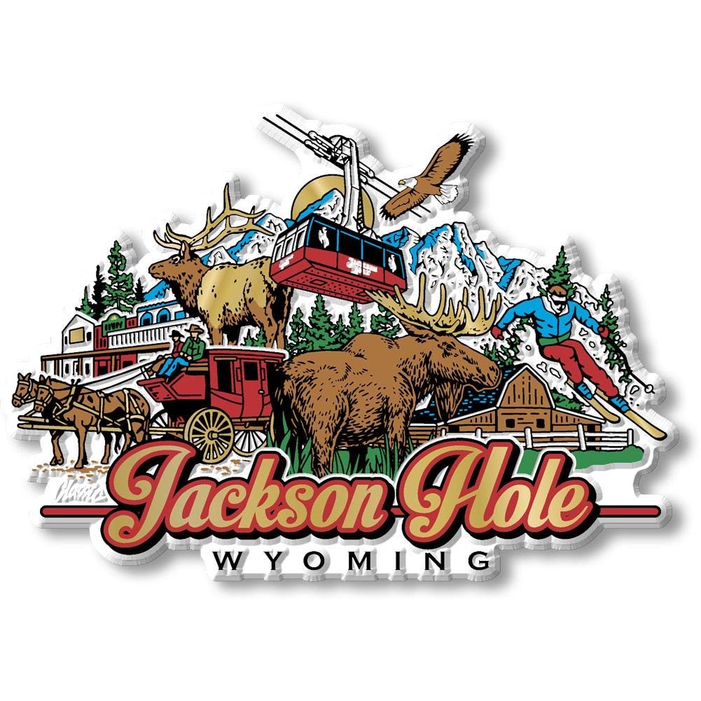 Jackson Hole City Skyline, WY Collectible Souvenir Fridge Magnet Made in USA